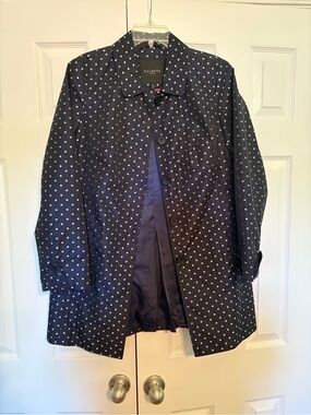 Talbots Navy and White Polka Dot Button Rain Jacket. Like New Condition